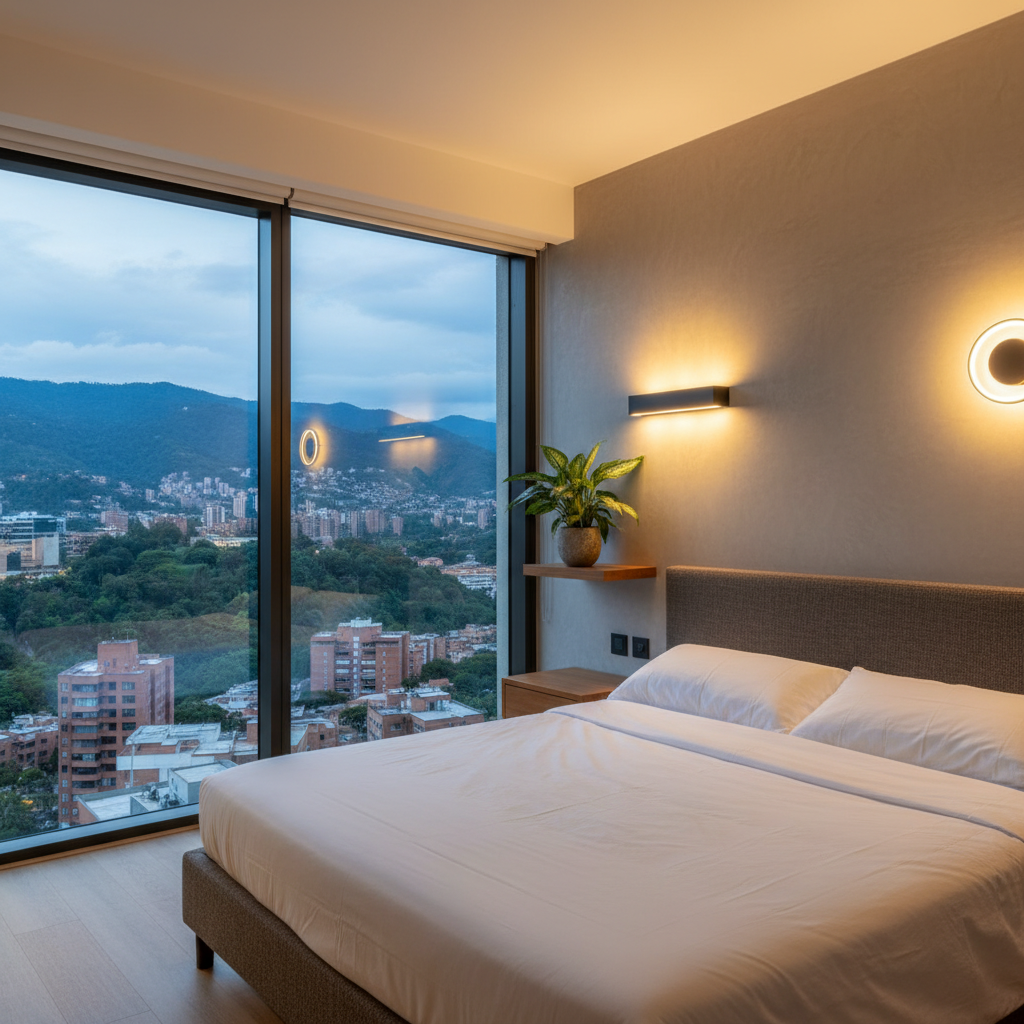 Lámparas de pared para habitación modernas y minimalistas iluminando un cuarto acogedor